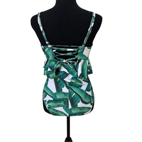 Adome Tropical Leaf Print Women's Tankini and High Waisted Bottoms - Picture 4 of 6